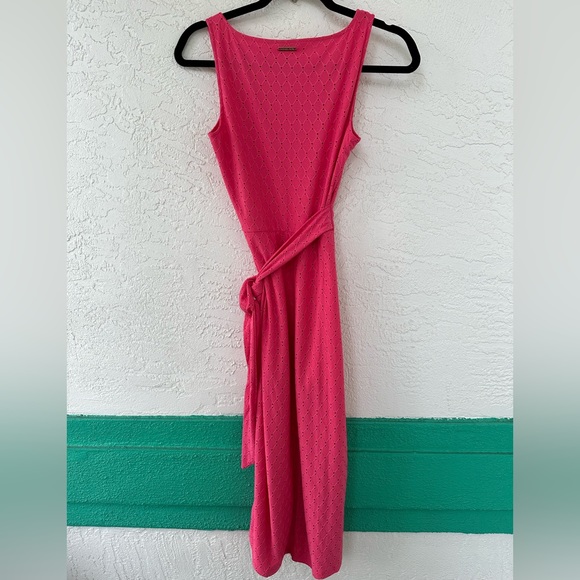 Michael Michael Kors Midi Pink Dress XS Eyelet Wrap Sleeveless Scoop Neck - Picture 7 of 8